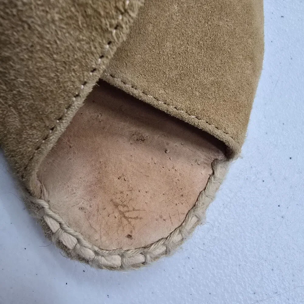 Kanna Tan Suede Espadrille Sling Back Wedge Sandal Peep Toe Spain Made 36 US 6